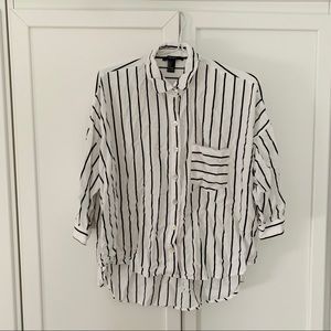 F21 white & black stripe button down blouse